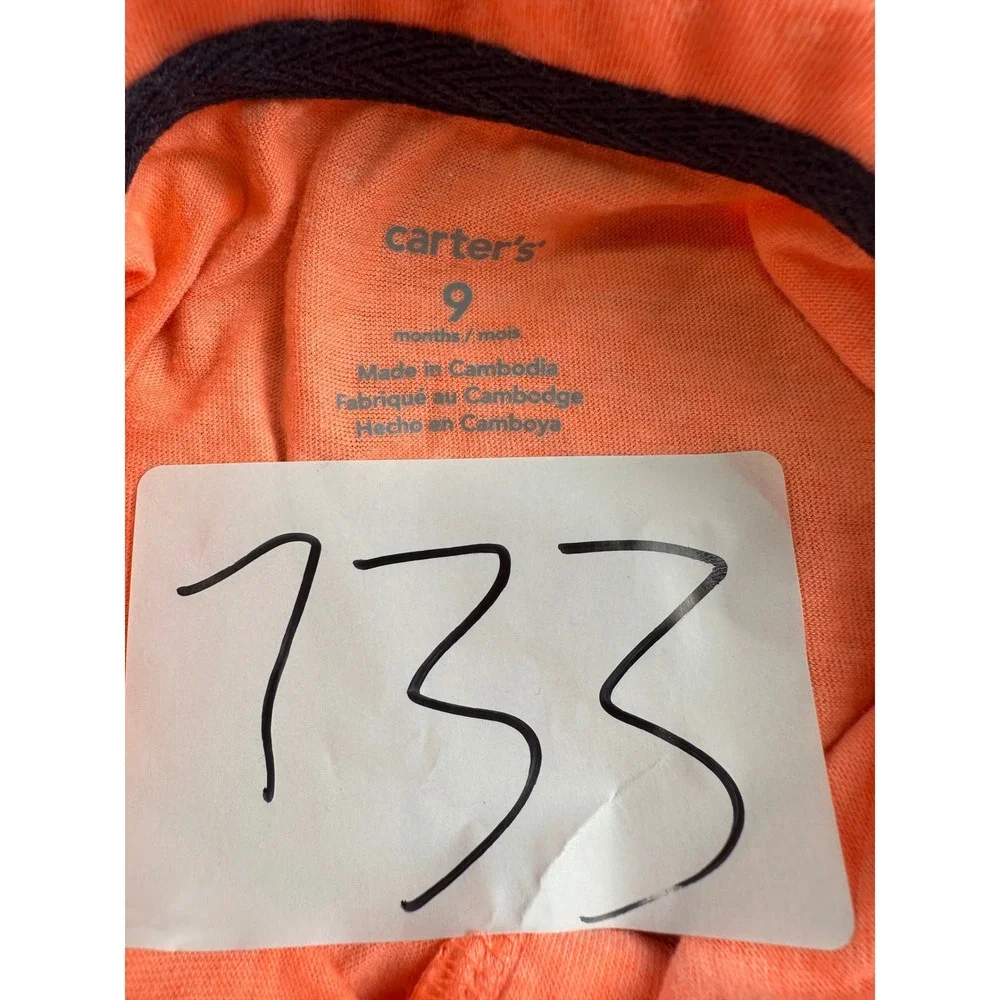 Carter's Polo Shirt Baby 9M Orange Excellent Short Sleeve Dog Logo 229G123
